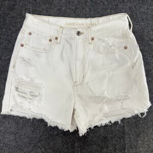 American Eagle‎ Jean Shorts Women's 6 White 90's Boyfriend Short Stretch Ladies